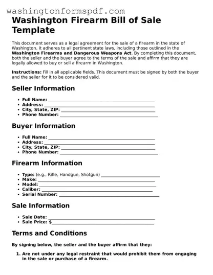 Printable  Firearm Bill of Sale Template for Washington