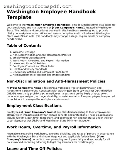 Printable  Employee Handbook Template for Washington