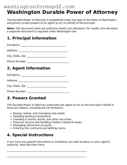 Printable  Durable Power of Attorney Template for Washington