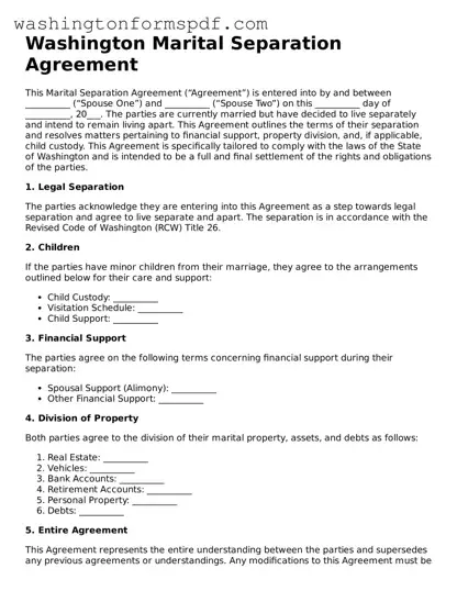 Printable  Marital Separation Agreement Template for Washington