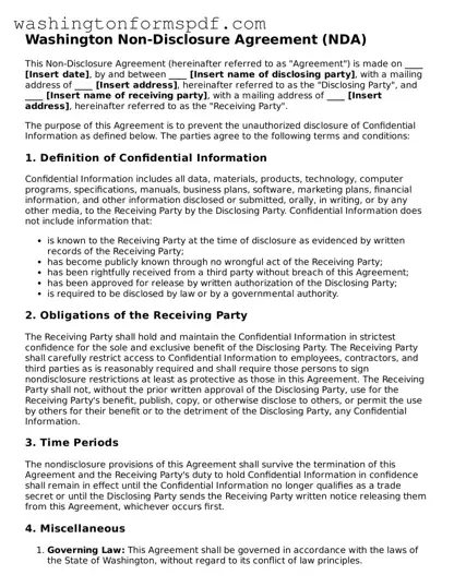 Printable  Non-disclosure Agreement Template for Washington