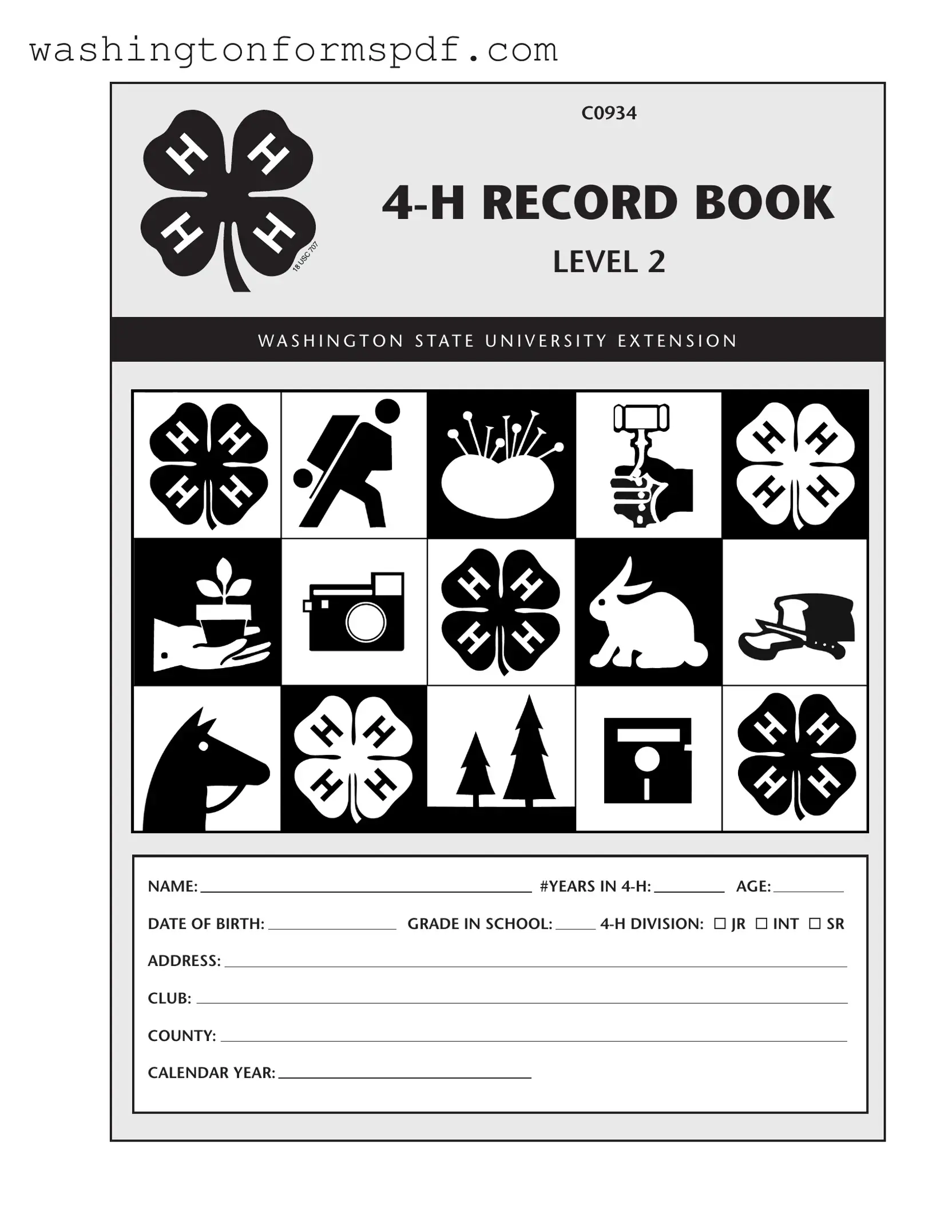 Official Washington 4 H Record Book Form in PDF