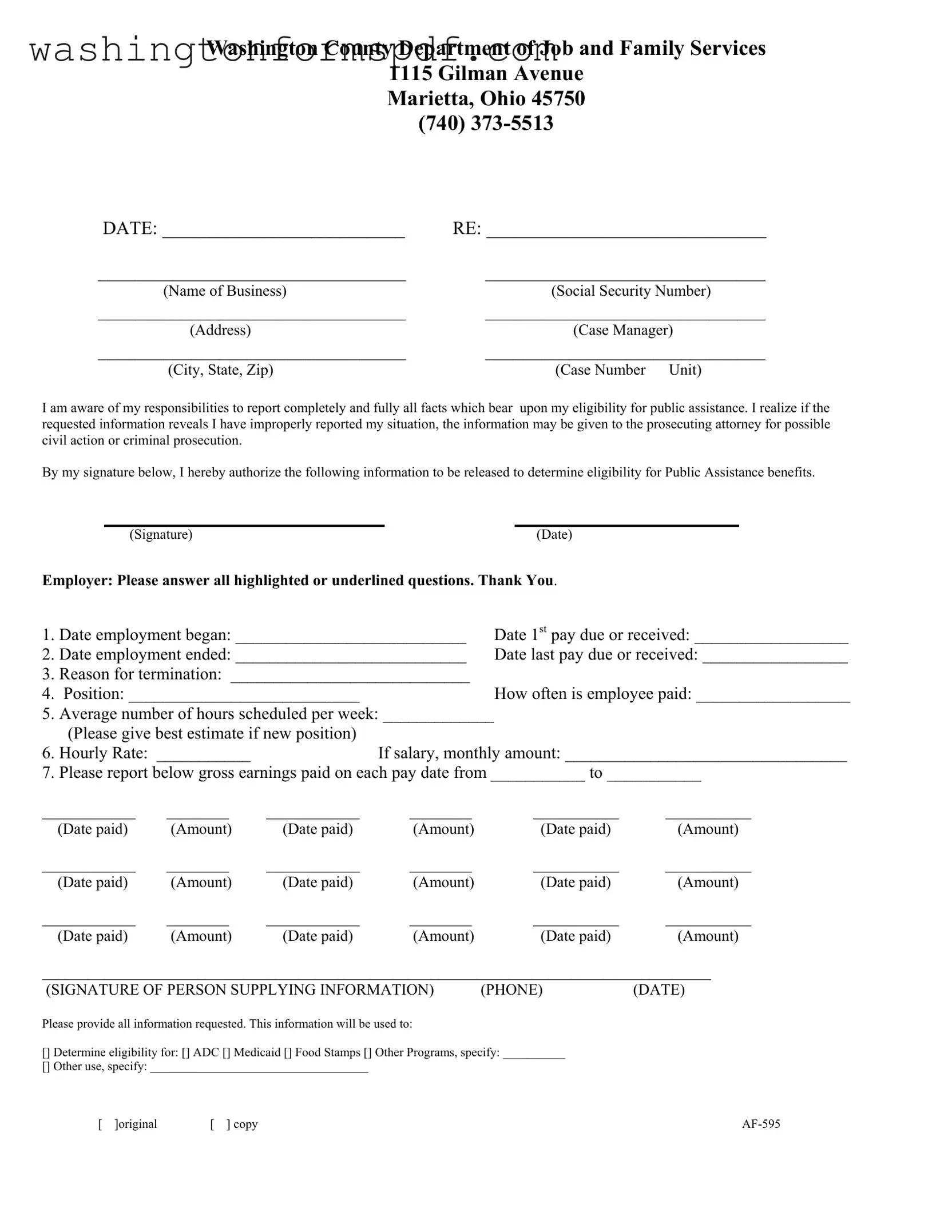 Official Washington Af 595 Form in PDF