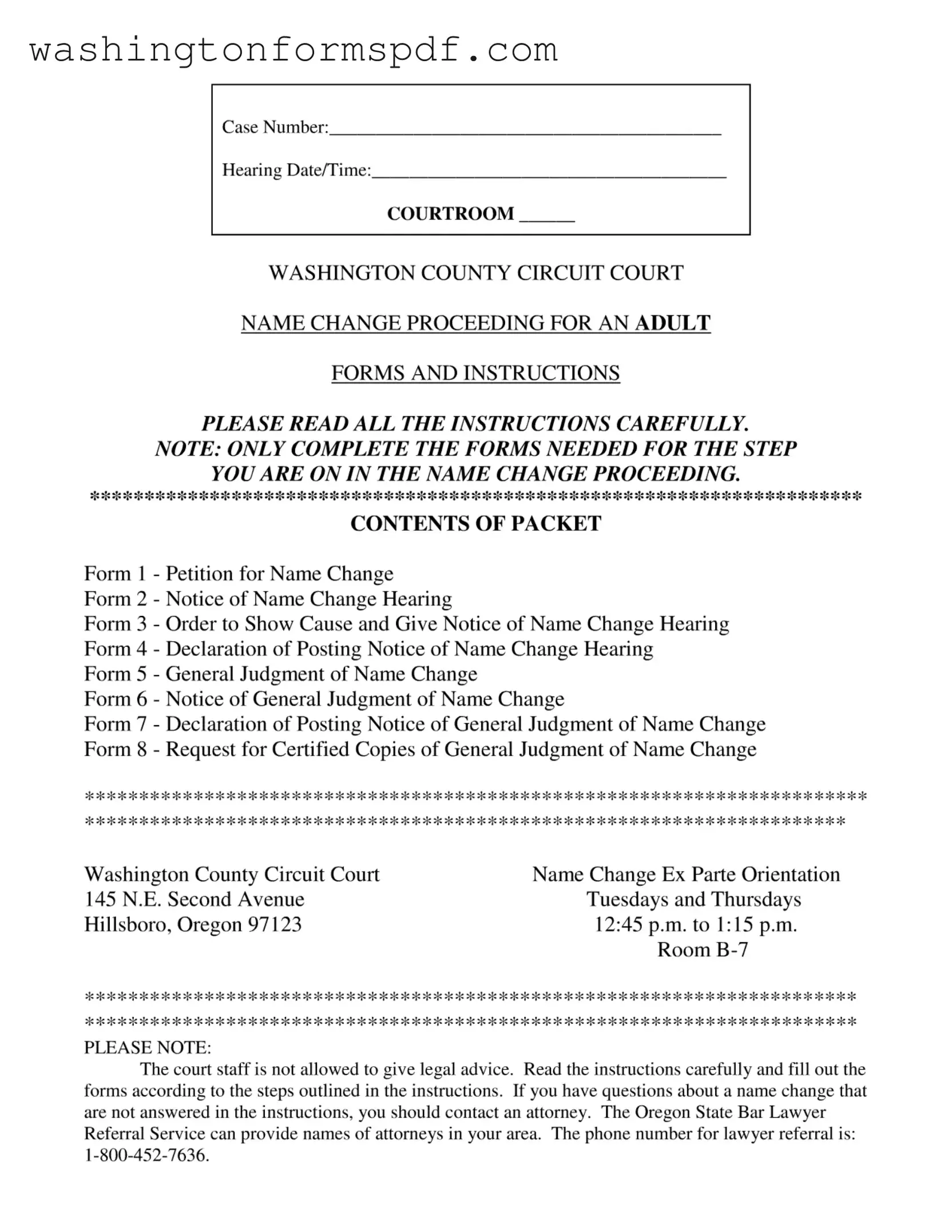 Official Washington County Name Change Form in PDF