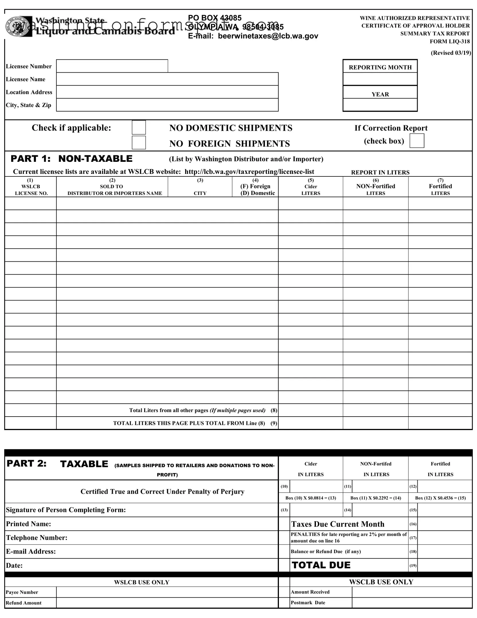 Official Washington Liq 318 Form in PDF