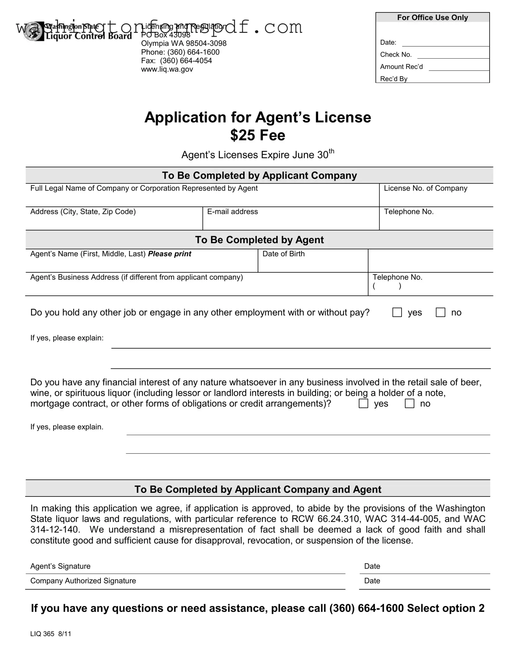 Official Washington Liq 365 Form in PDF