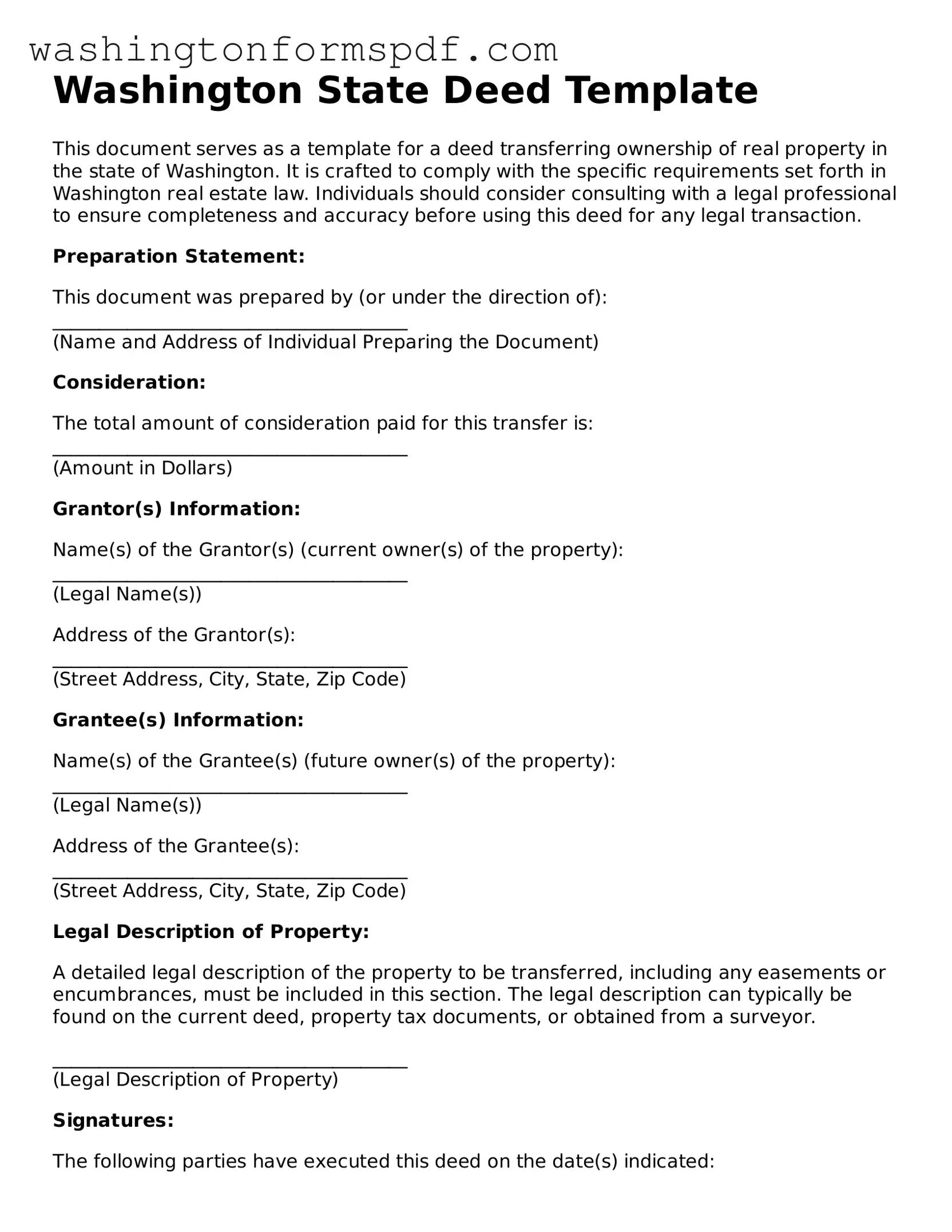 Printable  Deed Template for Washington