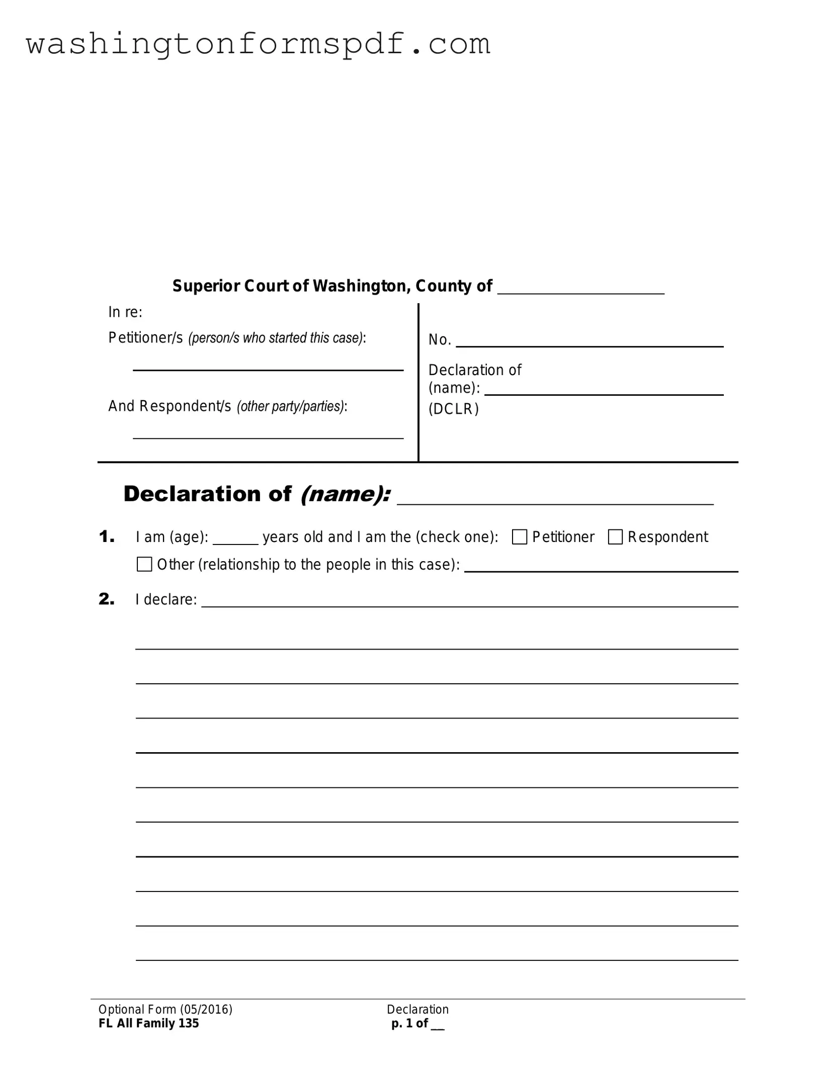 Official Washington State Declaration Form in PDF